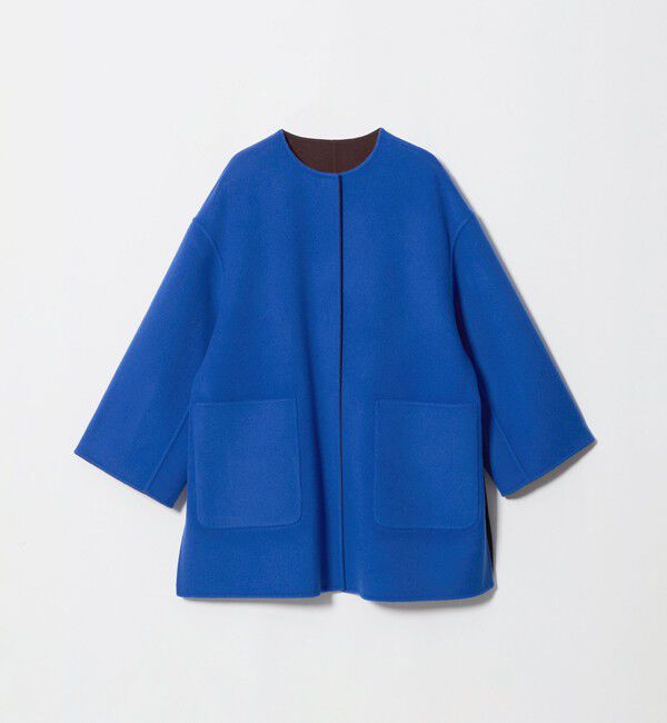 UNITED ARROWS「バイカラー リバー ミドルコート」|ノーカラーコート|