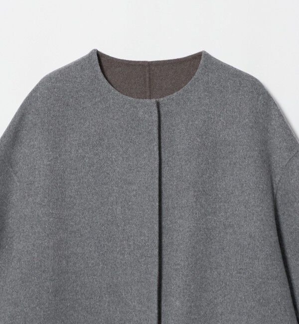 UNITED ARROWS「バイカラー リバー ミドルコート」|ノーカラーコート|
