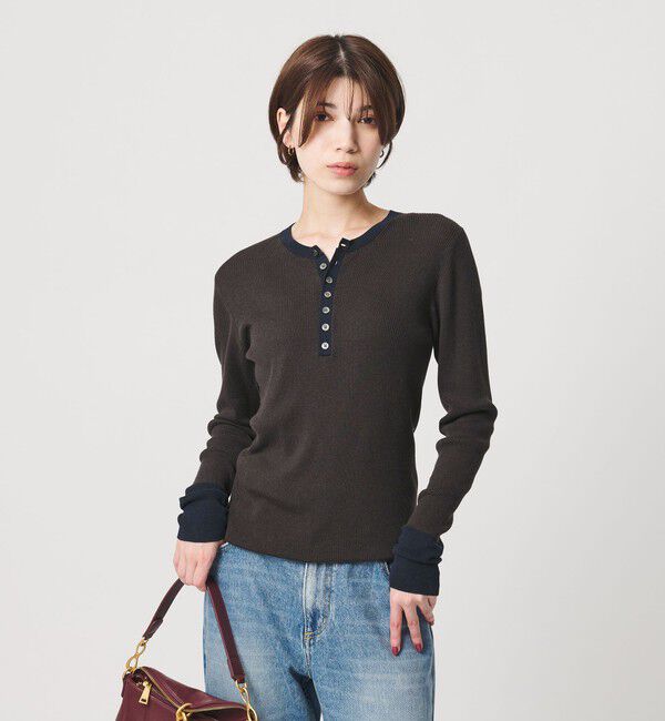BEAUTY&YOUTH UNITED ARROWS「バイカラー ヘンリーネック リブ ニットプルオーバー ウォッシャブル」|ニット・セーター|