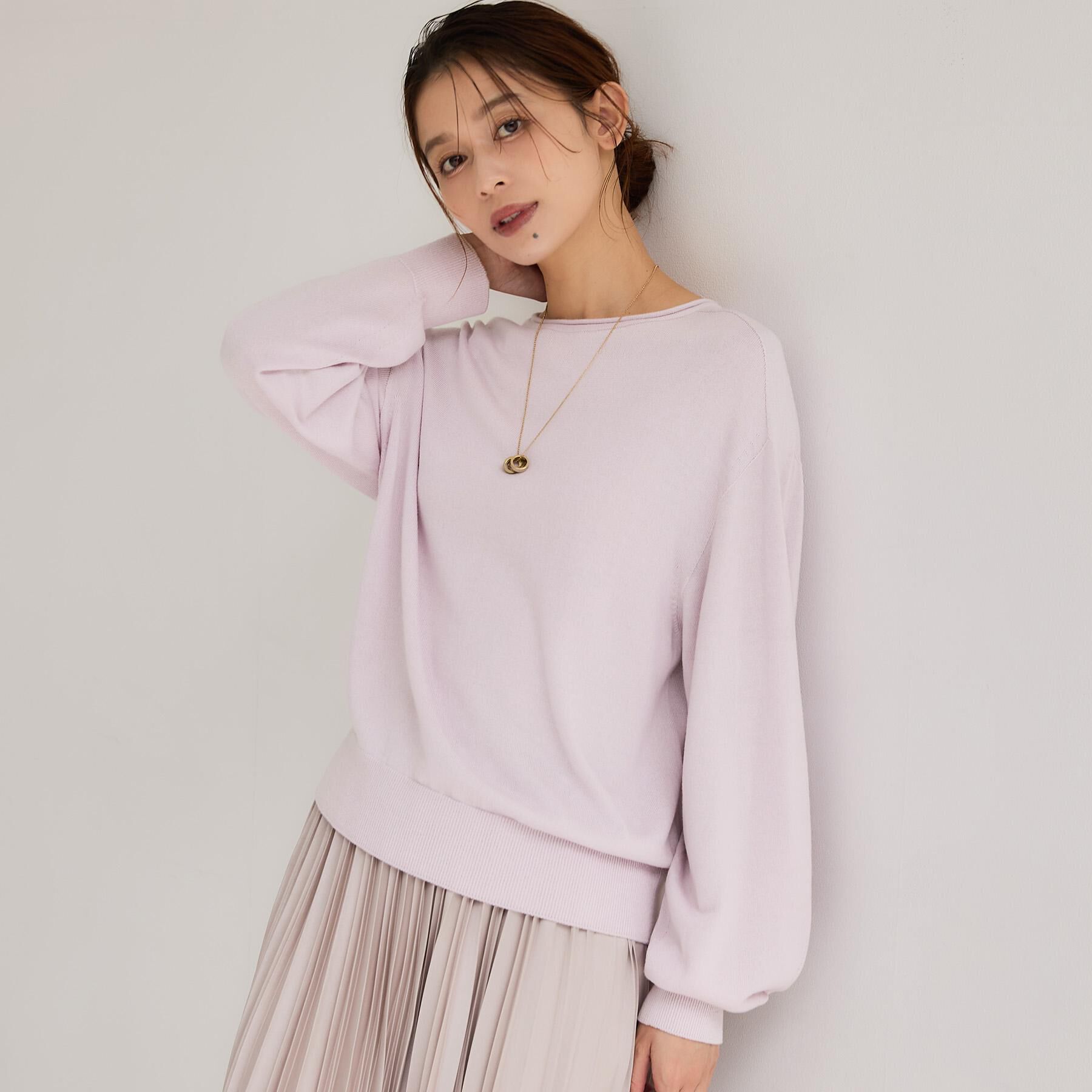 UNTITLED「【店頭人気！/品よくゆったり】ボリュームスリーブニットプルオーバー」|ニット・セーター|ライトピンク(070