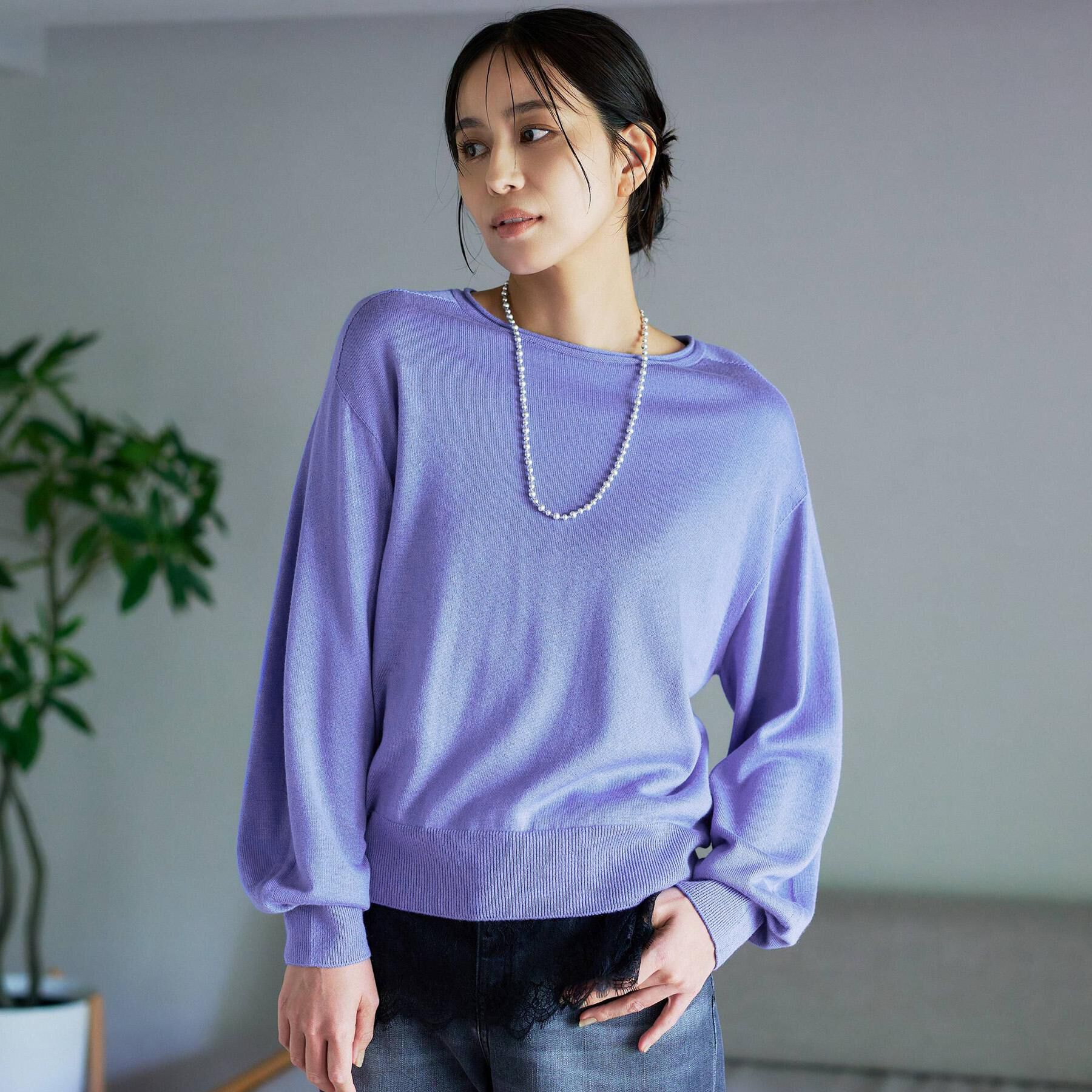 UNTITLED「【店頭人気！/品よくゆったり】ボリュームスリーブニットプルオーバー」|ニット・セーター|ラベンダー(080)