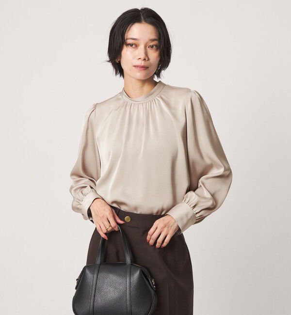 UNITED ARROWS green label relaxing「サテン スタンドネック ギャザー ブラウス」|シャツ・ブラウス|