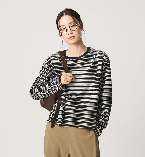 BEAUTY&YOUTH UNITED ARROWS「ベロアボーダー ロングスリーブ Tシャツ」|Tシャツ・カットソー|
