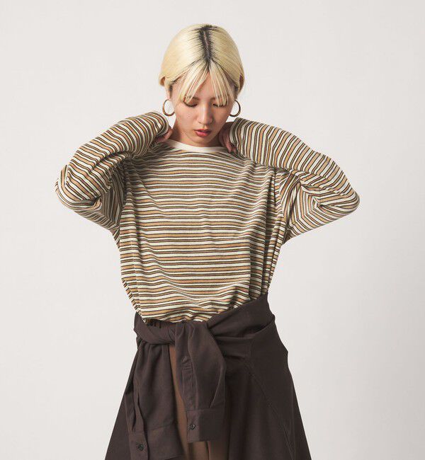 BEAUTY&YOUTH UNITED ARROWS「ベロアボーダー ロングスリーブ Tシャツ」|Tシャツ・カットソー|BEIGE