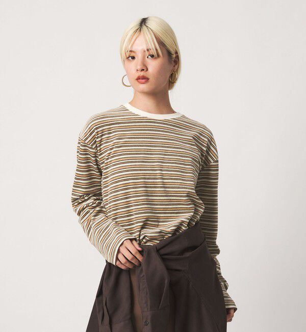 BEAUTY&YOUTH UNITED ARROWS「ベロアボーダー ロングスリーブ Tシャツ」|Tシャツ・カットソー|