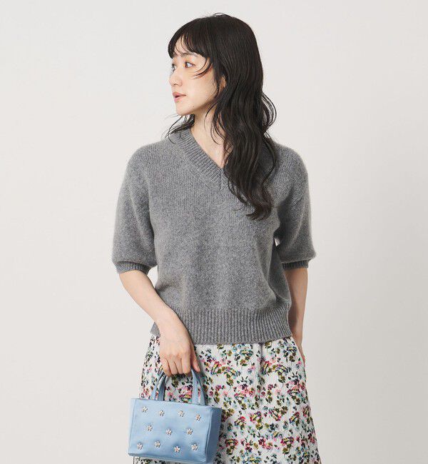 UNITED ARROWS「CA/W ハーフスリーブ Vネック ニット」|ニット・セーター|MD.GRAY