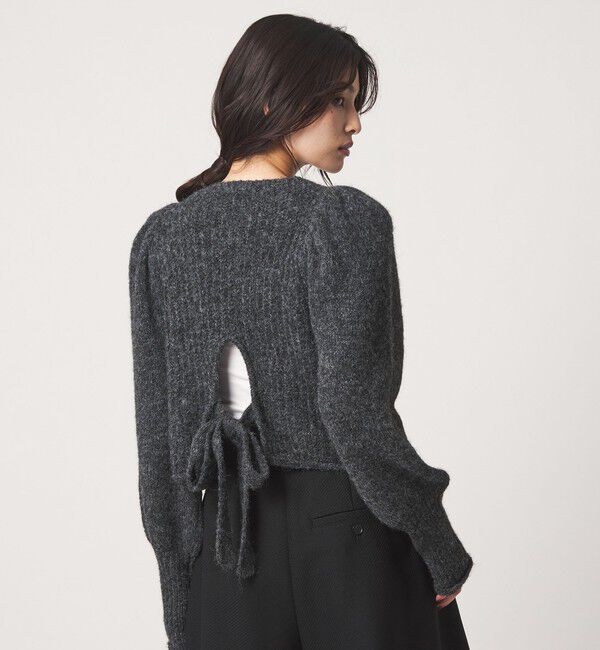 EMMEL REFINES「＜EMMEL REFINES＞EM HW バックリボン パフスリーブ ニットプルオーバー」|ニット・セーター|DK.GRAY