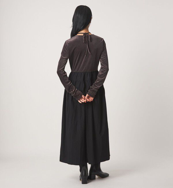 EMMEL REFINES「＜EMMEL REFINES＞EM ベロアドッキング キリカエ ギャザーワンピース」|ワンピース|