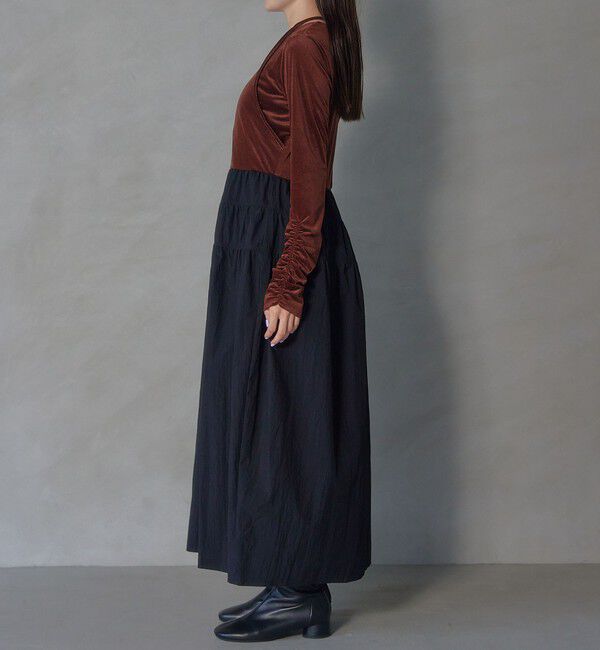 EMMEL REFINES「＜EMMEL REFINES＞EM ベロアドッキング キリカエ ギャザーワンピース」|ワンピース|