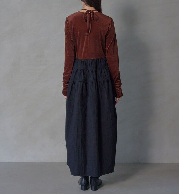 EMMEL REFINES「＜EMMEL REFINES＞EM ベロアドッキング キリカエ ギャザーワンピース」|ワンピース|