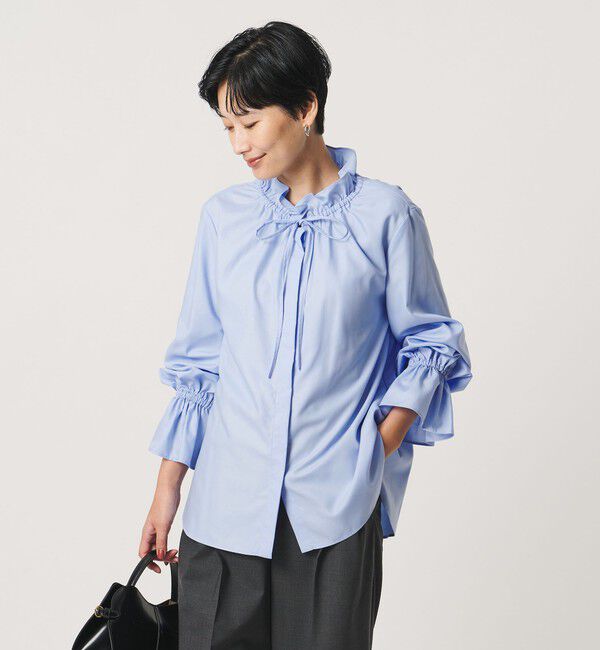 UNITED ARROWS「フリルカラー フレアスリーブ ブラウス」|シャツ・ブラウス|LT.BLUE