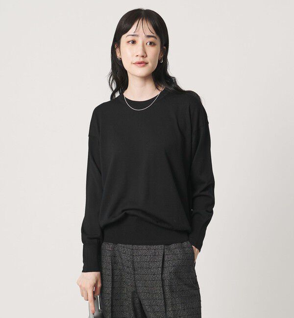 UNITED ARROWS「18G ウール クルーネック ニット ‐ウォッシャブル‐」|ニット・セーター|BLACK