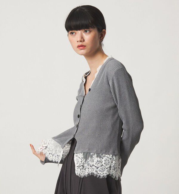 EMMEL REFINES「＜EMMEL REFINES＞EM レースリブ Vネック カーディガン」|カーディガン|