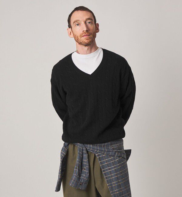 STEVEN ALAN「＜Steven Alan＞ オーストラリアンラムズウール ケーブル Vネック ニット」|ニット・セーター|