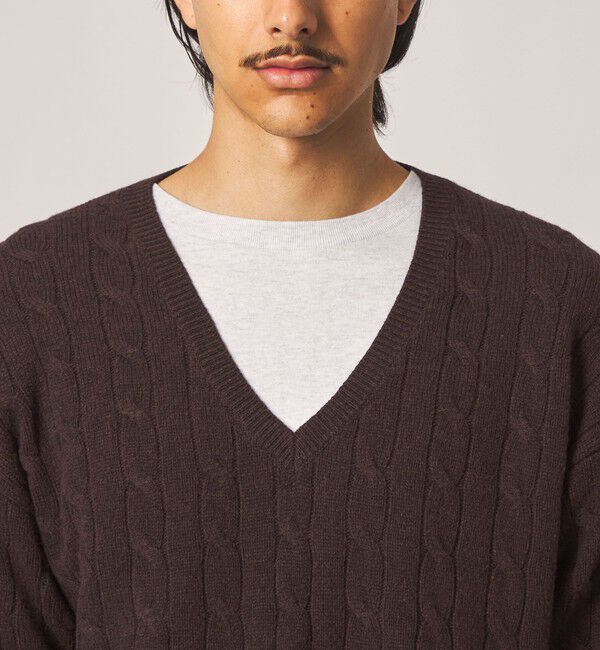 STEVEN ALAN「＜Steven Alan＞ オーストラリアンラムズウール ケーブル Vネック ニット」|ニット・セーター|