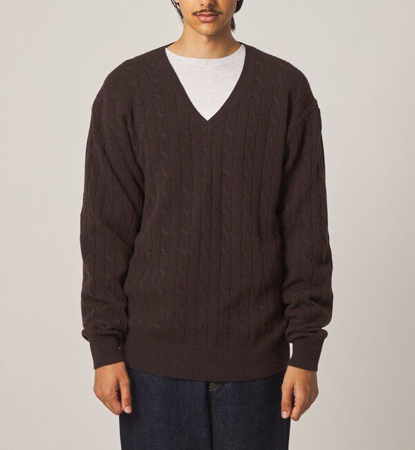 STEVEN ALAN「＜Steven Alan＞ オーストラリアンラムズウール ケーブル Vネック ニット」|ニット・セーター|