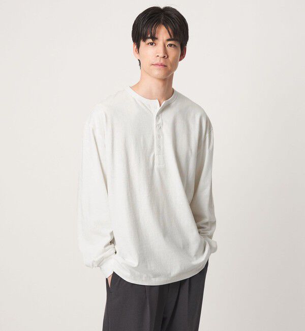 UNITED ARROWS green label relaxing「FINE BASIC ヴィンテージライク ヘンリーネック 長袖 カットソー Tシャツ」|Tシャツ・カットソー|WHITE
