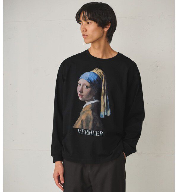 UNITED ARROWS green label relaxing「フェルメール クルーネック プリント 長袖 Tシャツ」|Tシャツ・カットソー|BLACK