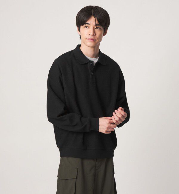 UNITED ARROWS green label relaxing「ワッフル 長袖 ポロシャツ」|ポロシャツ|BLACK