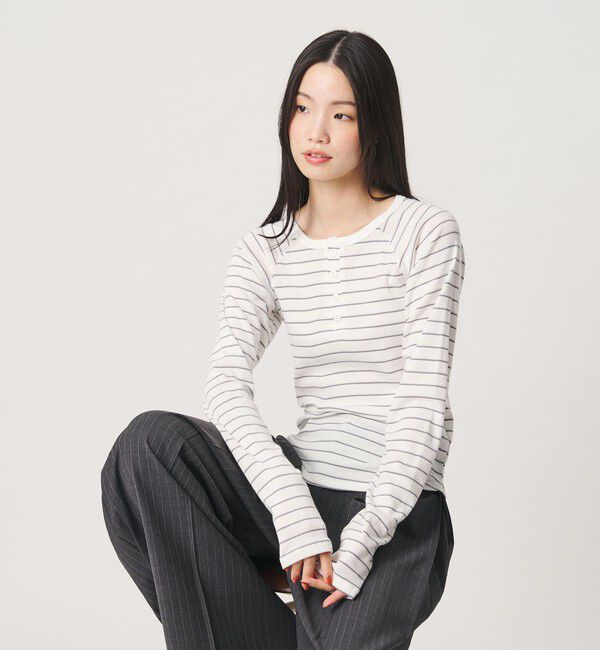 BEAUTY&YOUTH UNITED ARROWS「【別注】＜Healthknit＞ボーダー ヘンリーネック プルオーバー」|Tシャツ・カットソー|WHITE