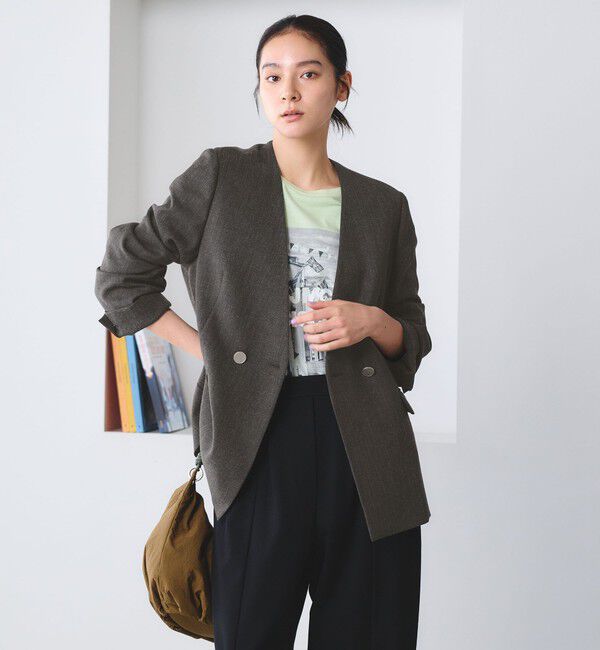 BEAUTY&YOUTH UNITED ARROWS「【WEB限定 Wardrobe DAILY MINIMAL】メランジ ダブルノーカラージャケット ウォッシャブル」|ノーカラージャケット|DK.GRAY