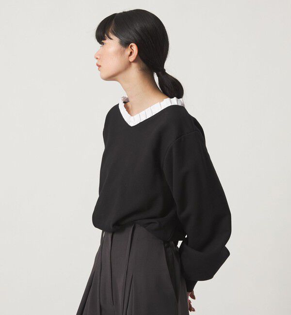 EMMEL REFINES「＜EMMEL REFINES＞EM フリルVネック ウラケ プルオーバー」|Tシャツ・カットソー|