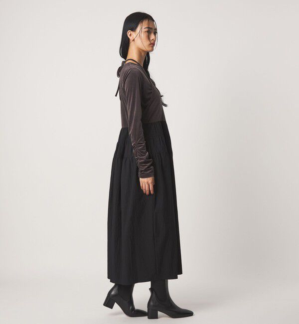 EMMEL REFINES「＜EMMEL REFINES＞EM ベロアドッキング キリカエ ギャザーワンピース」|ワンピース|