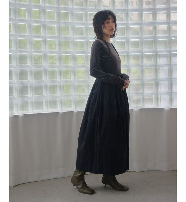 EMMEL REFINES「＜EMMEL REFINES＞EM ベロアドッキング キリカエ ギャザーワンピース」|ワンピース|