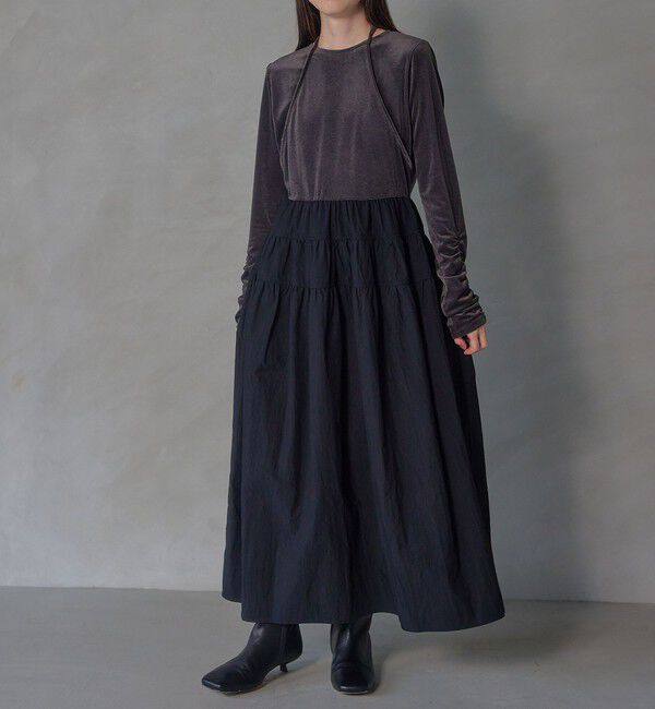 EMMEL REFINES「＜EMMEL REFINES＞EM ベロアドッキング キリカエ ギャザーワンピース」|ワンピース|