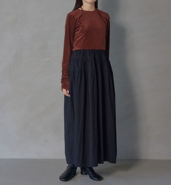 EMMEL REFINES「＜EMMEL REFINES＞EM ベロアドッキング キリカエ ギャザーワンピース」|ワンピース|
