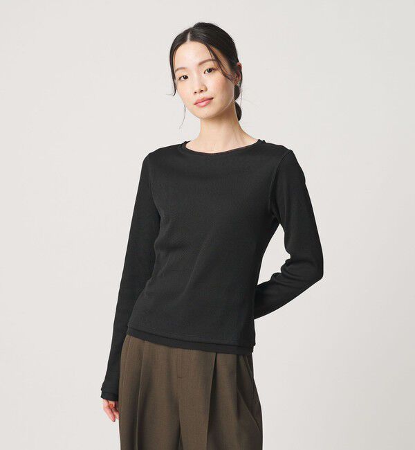 BEAUTY&YOUTH UNITED ARROWS「ポリエステルコットン テレコ チュール ドッキングプルオーバー」|Tシャツ・カットソー|BLACK