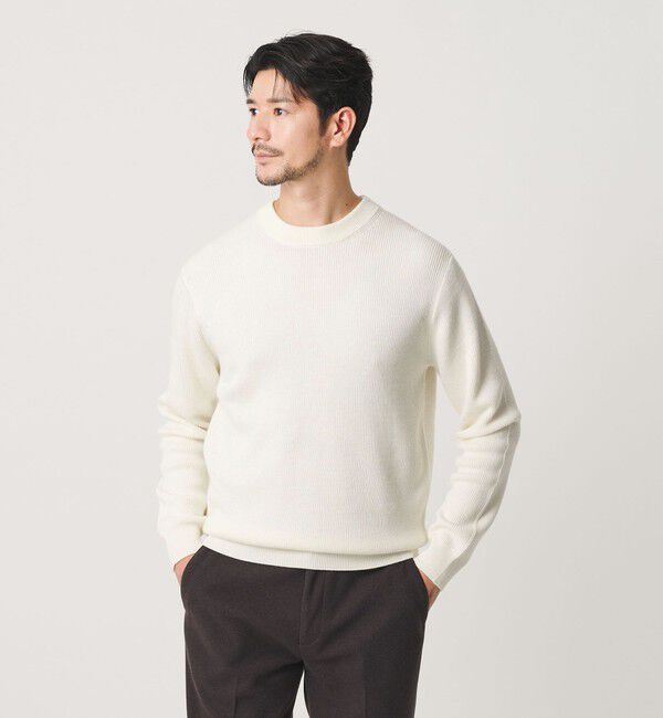 BEAUTY&YOUTH UNITED ARROWS「【WEB限定 WARDROBE SMART】マシーンウォッシャブル ウールミックス アゼ クルーネック」|ニット・セーター|