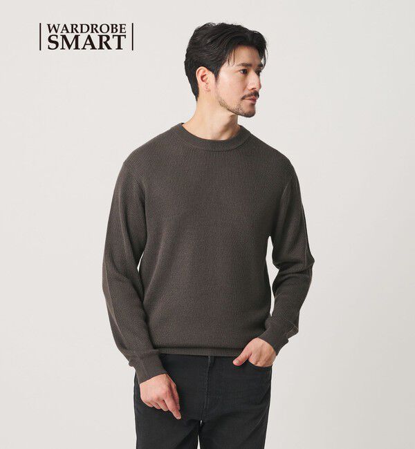 BEAUTY&YOUTH UNITED ARROWS「【WEB限定 WARDROBE SMART】マシーンウォッシャブル ウールミックス アゼ クルーネック」|ニット・セーター|DK.GRAY