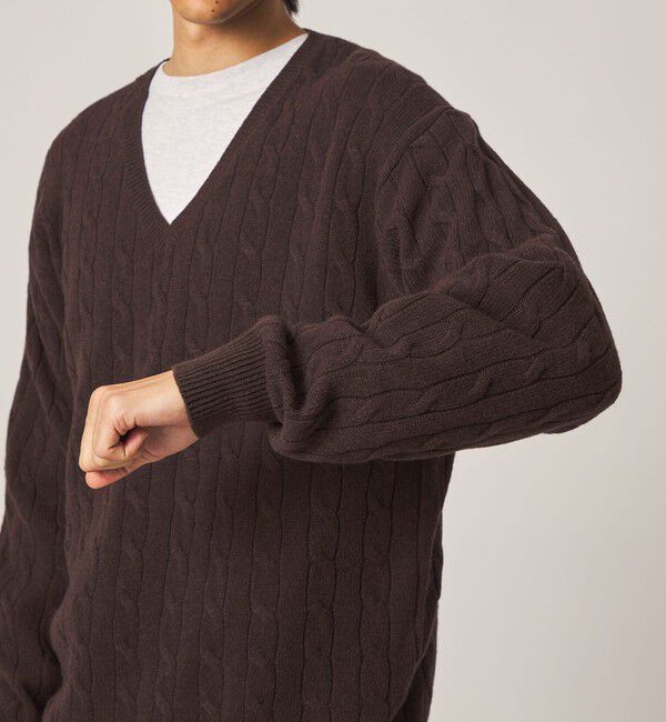 STEVEN ALAN「＜Steven Alan＞ オーストラリアンラムズウール ケーブル Vネック ニット」|ニット・セーター|
