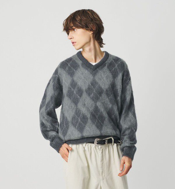 BEAUTY&YOUTH UNITED ARROWS「シャギー アーガイル Vネック ニット」|ニット・セーター|DK.GRAY