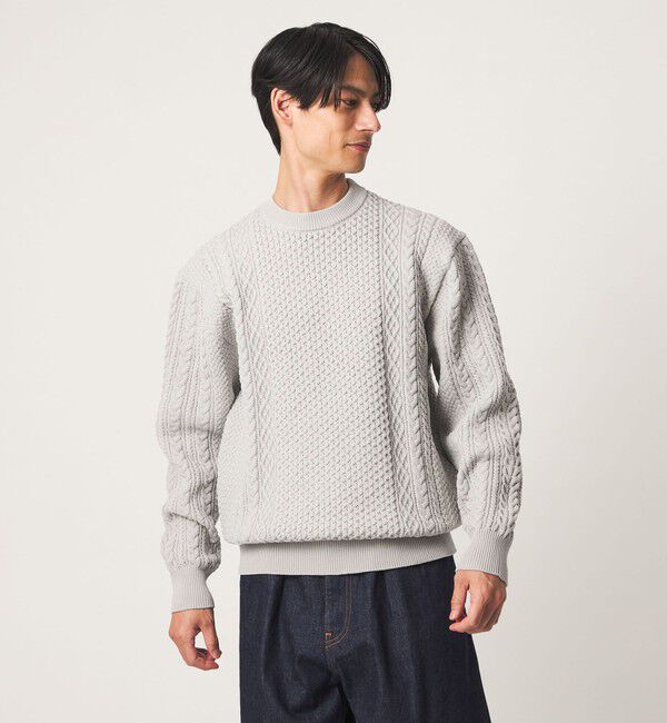 UNITED ARROWS green label relaxing「＜GIM＞アラン 7G クルーネック ニット」|ニット・セーター|LT.GRAY