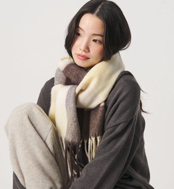 BEAUTY&YOUTH UNITED ARROWS「ポリエステル チェック スリム ストール」|マフラー|YELLOW