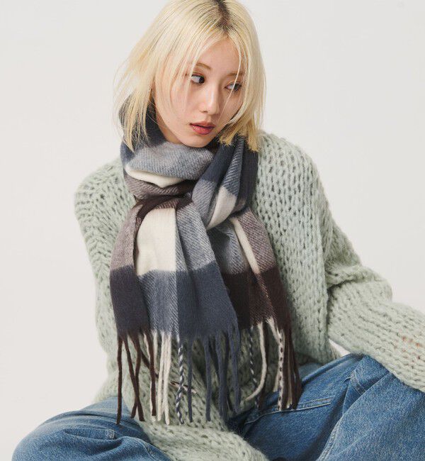 BEAUTY&YOUTH UNITED ARROWS「ポリエステル チェック スリム ストール」|マフラー|NAVY