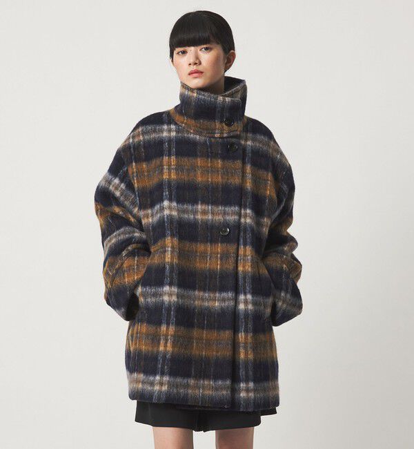 EMMEL REFINES「＜EMMEL REFINES＞EM シャギー チェック ミディアム コート」|その他|NAVY