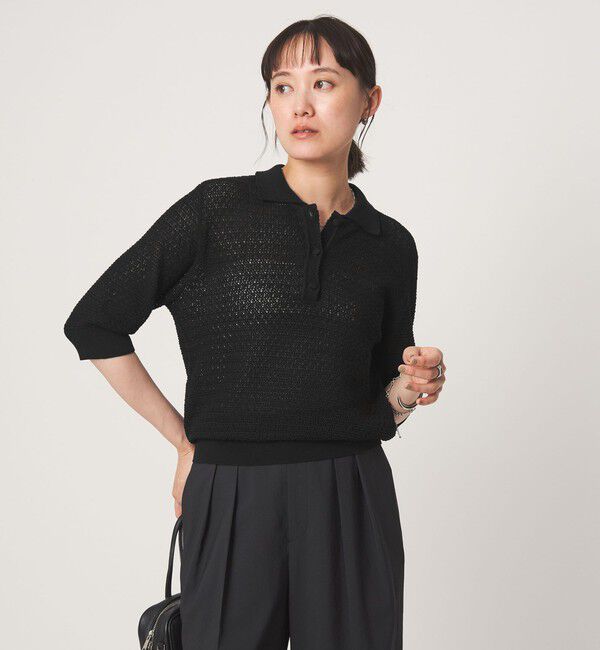 UNITED ARROWS green label relaxing「エリツキ ショートスリーブ ニット」|ニット・セーター|BLACK