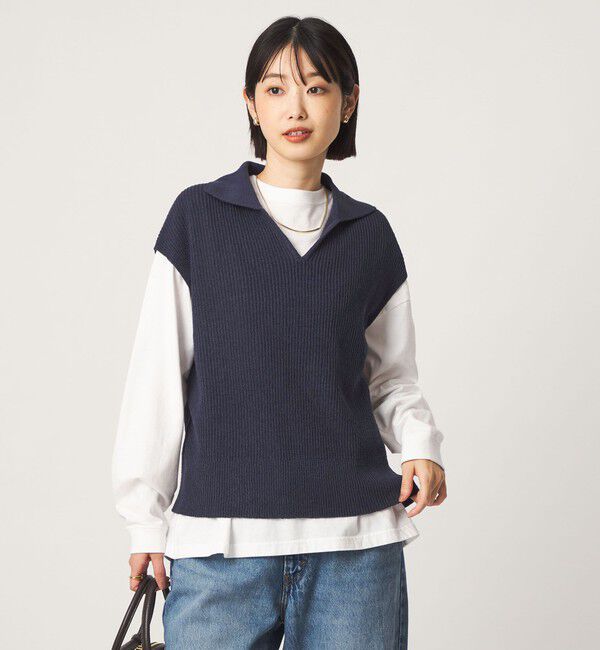 UNITED ARROWS green label relaxing「メランジ スキッパー ニット ベスト」|ベスト・ジレ|NAVY