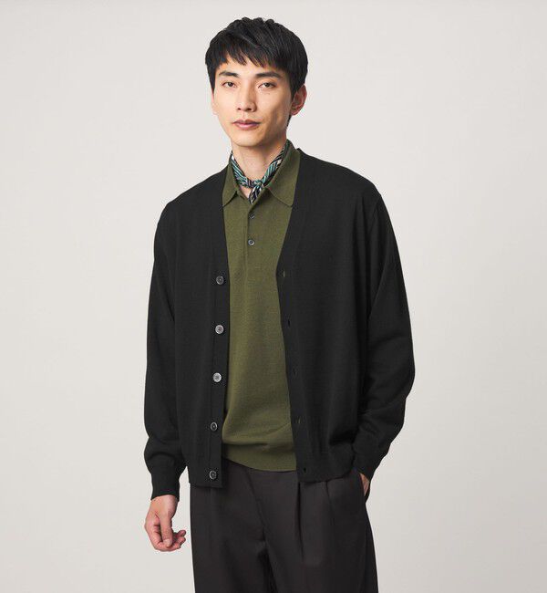 UNITED ARROWS green label relaxing「SUPER 120S ハイゲージ ニット カーディガン」|カーディガン|BLACK