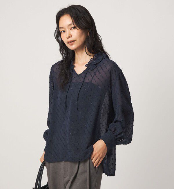 UNITED ARROWS green label relaxing「シアー フリルネック ブラウス」|シャツ・ブラウス|NAVY