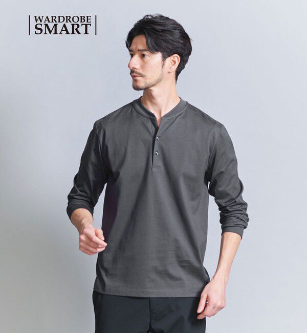 BEAUTY&YOUTH UNITED ARROWS「【WEB限定 WARDROBE SMART】クリア ガスコットン ヘンリーネック カットソー【抗菌・防臭】」|Tシャツ・カットソー|DK.GRAY