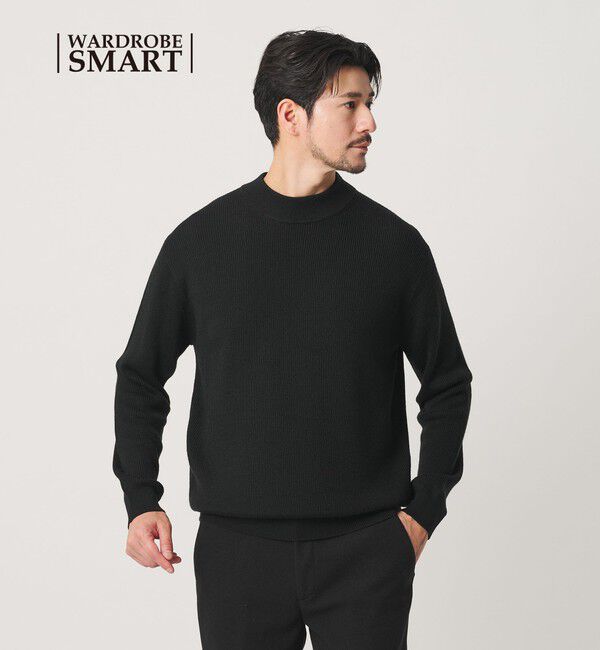 BEAUTY&YOUTH UNITED ARROWS「【WEB限定 WARDROBE SMART】マシーンウォッシャブル ウールミックス アゼ モックネック」|ニット・セーター|BLACK