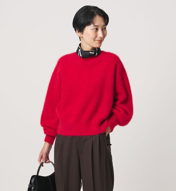 UNITED ARROWS「フォックスカシミヤ クルーネック ショート ニット」|ニット・セーター|RED