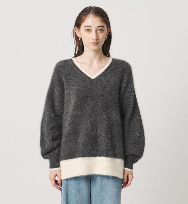 UNITED ARROWS「フォックスカシミヤ スパンコール Vネック ニット」|ニット・セーター|