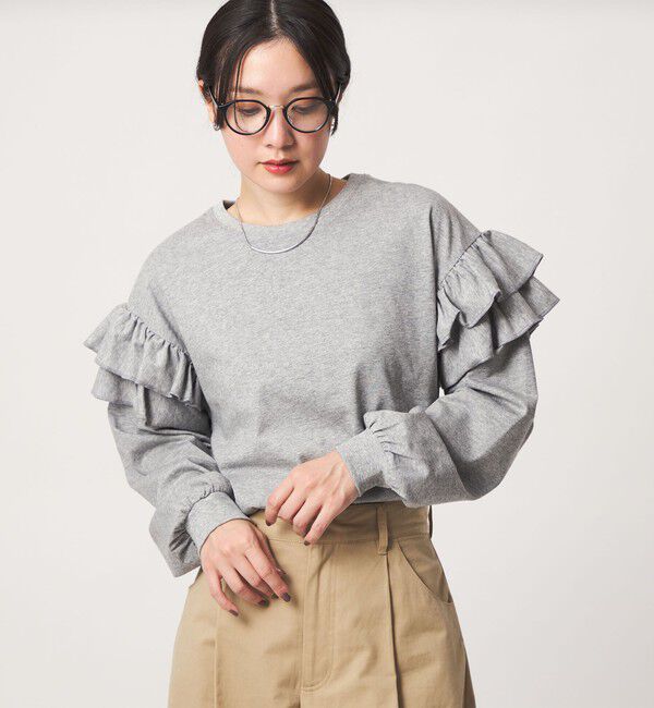 UNITED ARROWS green label relaxing「【WEB限定】＜at ease＞ソデ フリル ロングスリーブ プルオーバー カットソー」|Tシャツ・カットソー|