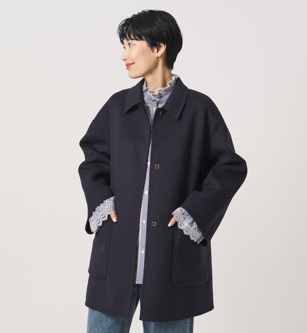 UNITED ARROWS「バイカラー リバー ステンカラー コート」|ステンカラーコート|NAVY