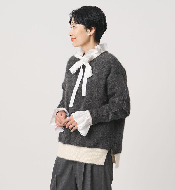 UNITED ARROWS「フォックスカシミヤ スパンコール クルーネック ニット」|ニット・セーター|DK.GRAY